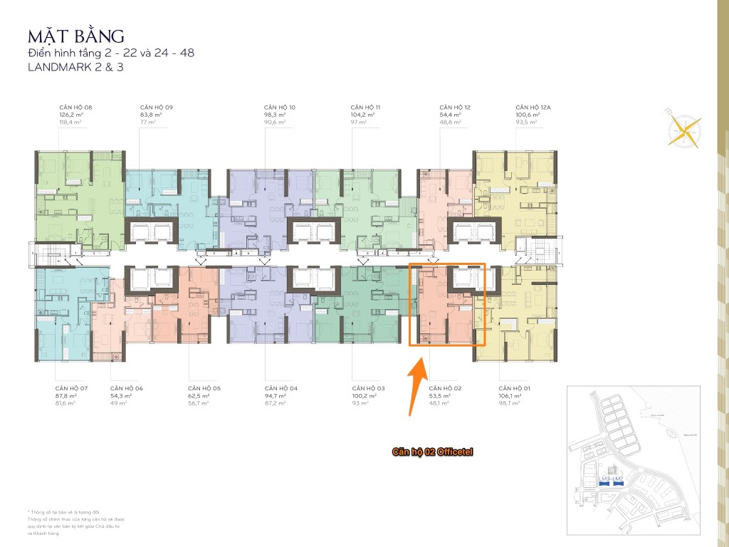 mặt bằng tầng landmark 2 căn 02