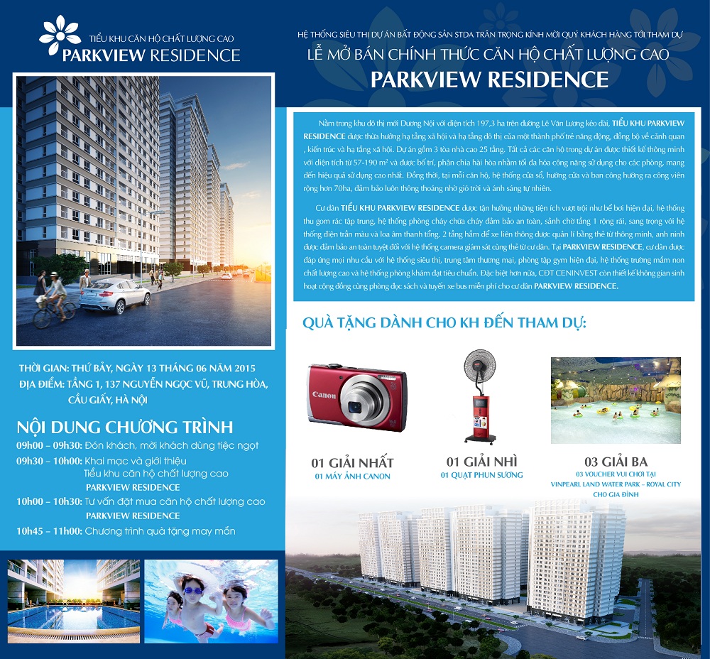 Thư mời dự lễ mở bán Parkview Residence ngày 13/6/2015 Thư mời dự lễ mở bán Parkview Residence ngày 13/6/2015