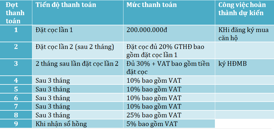 Tiến độ thanh toán dự án Ariyana <b>Đà Nẵng</b>