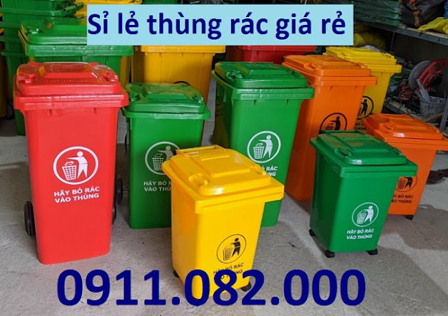 thung rac 660 lit gia re tai hau giang thung rac 120l 240l xanh cam vang nap kin lh 0911082000