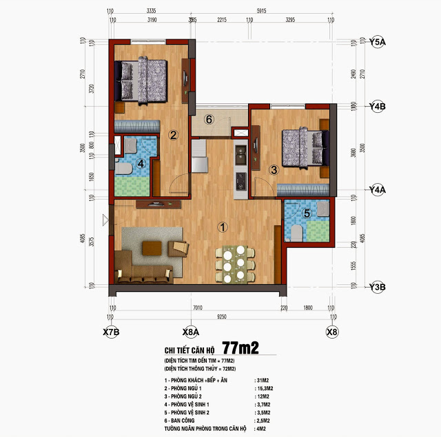 chung cư 283 khuong trung c&abreve;n 77m