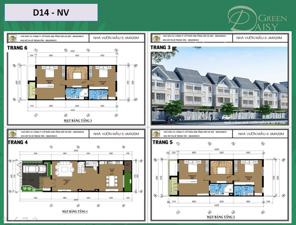 Mặt bằng tầng 1,2,3 liền kề The Green Daisy