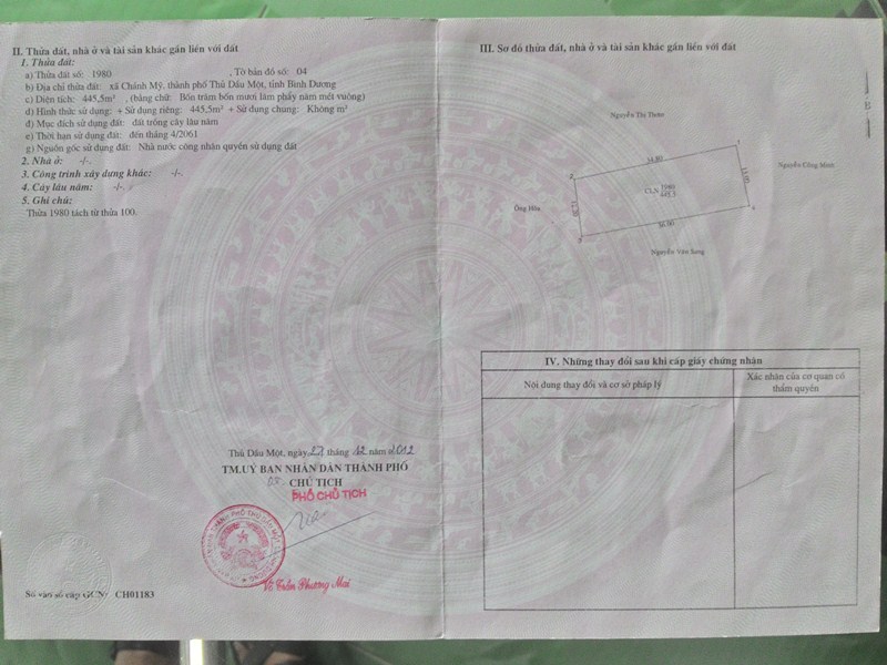 ban dat chanh my thu dau mot 445m2 ban 170 trieu