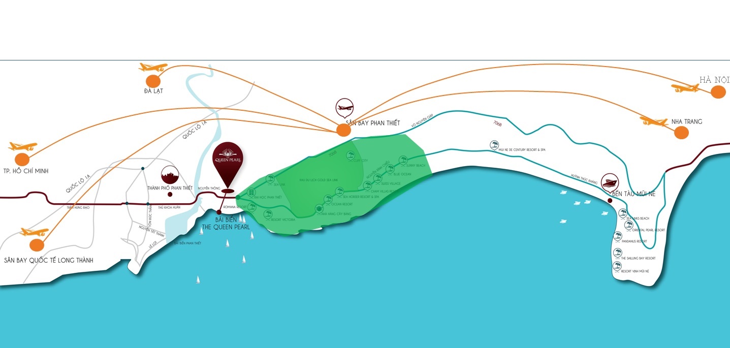 Vị trí dự án Nhà phố biển Queen Pearl - Mũi Né