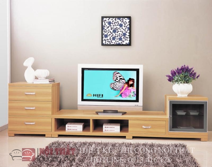 Mẫu Kệ tivi gỗ veneer sồi Nga phong cách hiện đại