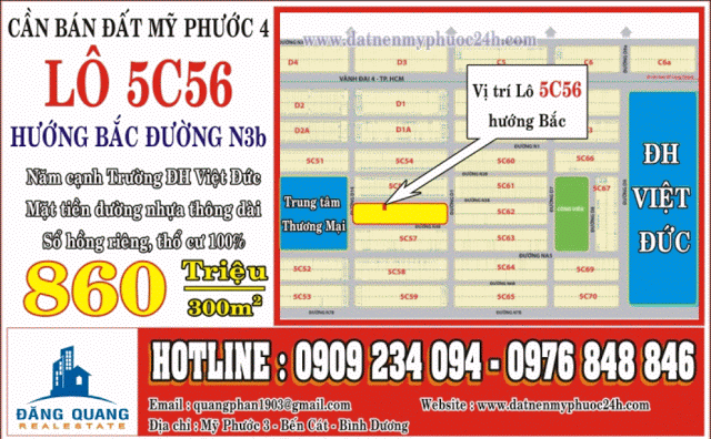 ban dat dh viet duc my phuoc 4 lo 5c56 duong n3b voi gia dau tu chi 860tr 300m