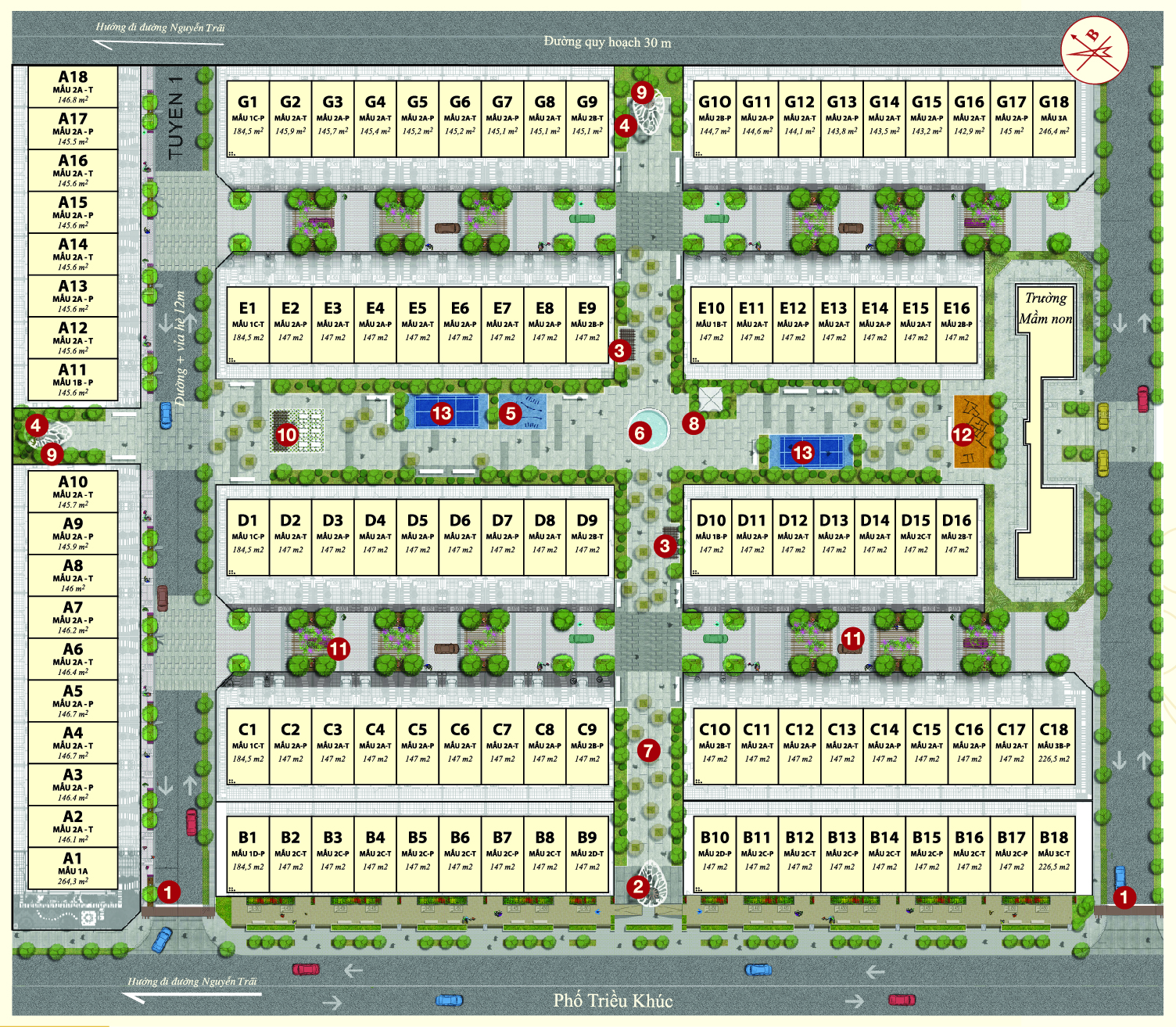 Mặt bằng phân lô khu nhà liền kề - Pandora Triều Khúc