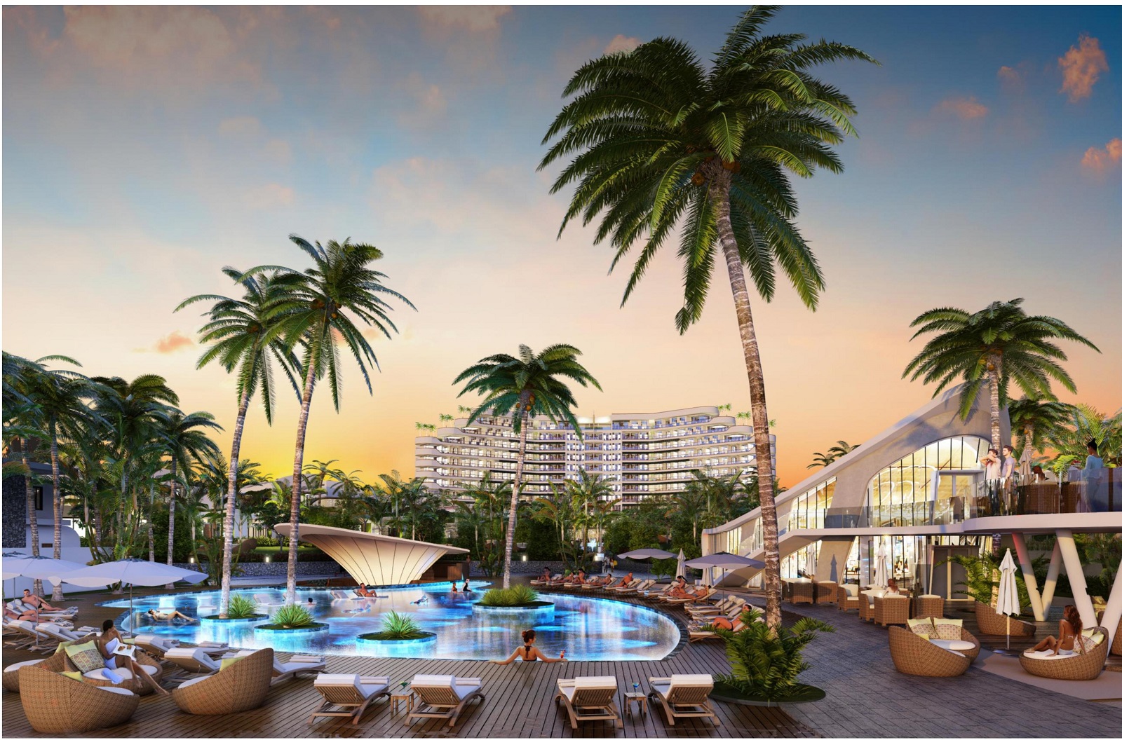 Khu Pool Party Condotel Kahuna Hồ Tràm về khuya