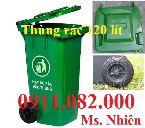 thung rac 120 lit xanh cam vang gia re xe day rac gia thap
