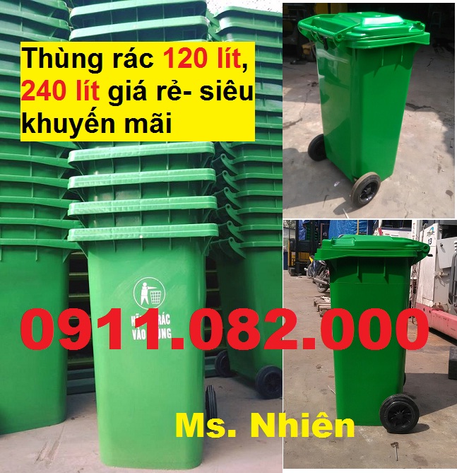 ban thung rac nhua thung rac cong nghiep thung rac 120 lit gia re mau xanh nap kin