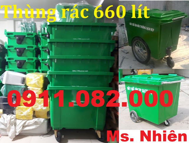 phan phoi thung rac 660 lit gia re vinh long xe day rac 660 lit