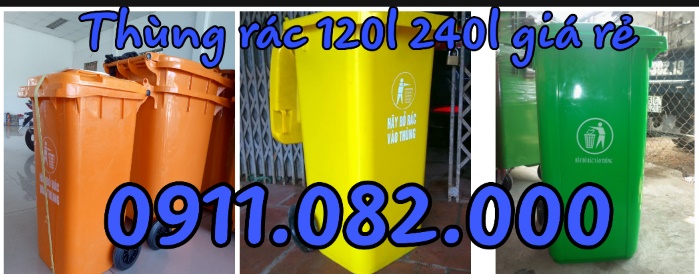 cung cap thung rac 240 lit gia re tai can tho thung rac nhua mau xanh vang 0911082000