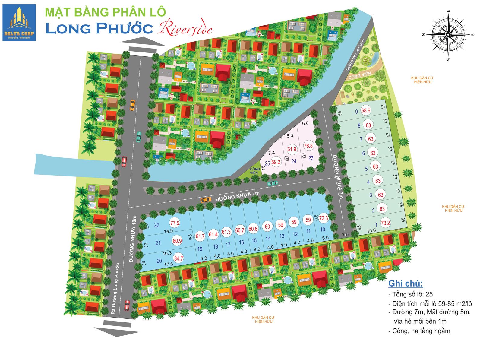 Mặt bằng phân lô đất nền dự án Long Phước Riverside Quận 9