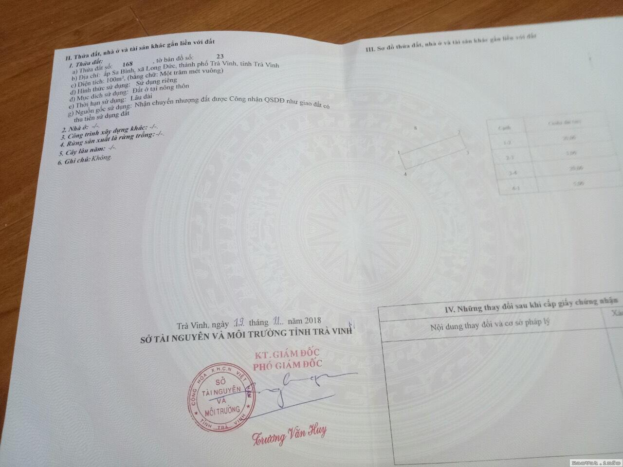 ban 800m2 dat mat tien duong 30 04 xa long duc tptra vinh 170tr 1m lh0911158184