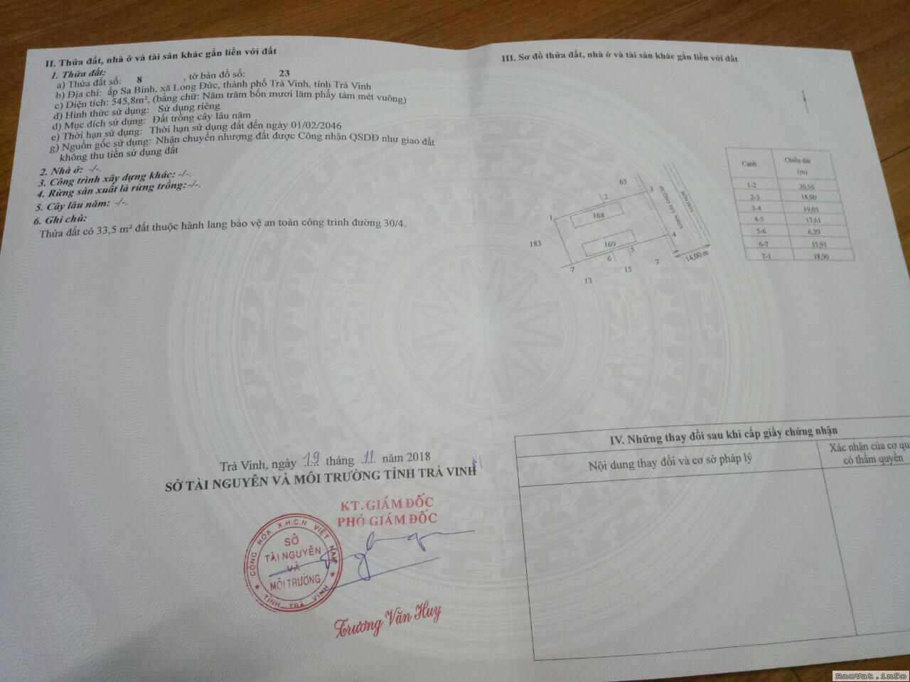 ban 800m2 dat mat tien duong 30 04 xa long duc tptra vinh 170tr 1m lh0911158184