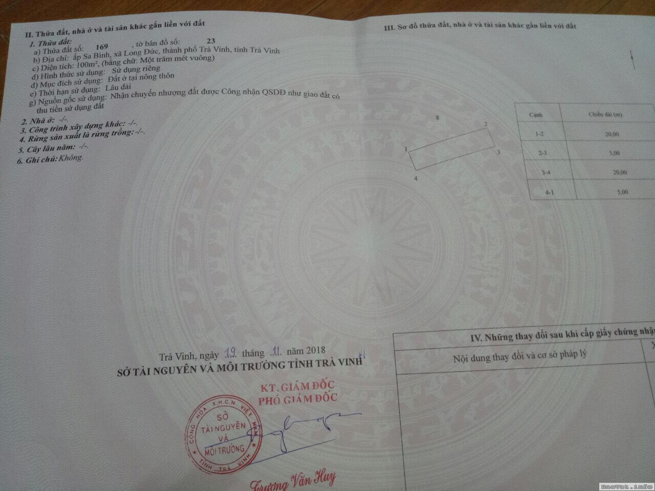 ban 800m2 dat mat tien duong 30 04 xa long duc tptra vinh 170tr 1m lh0911158184