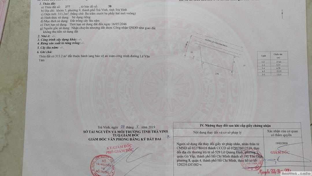 dat dep gia re mat tien phu phe phuong 9 tptra vinh chi 42 ty 560m2 lh0911158184