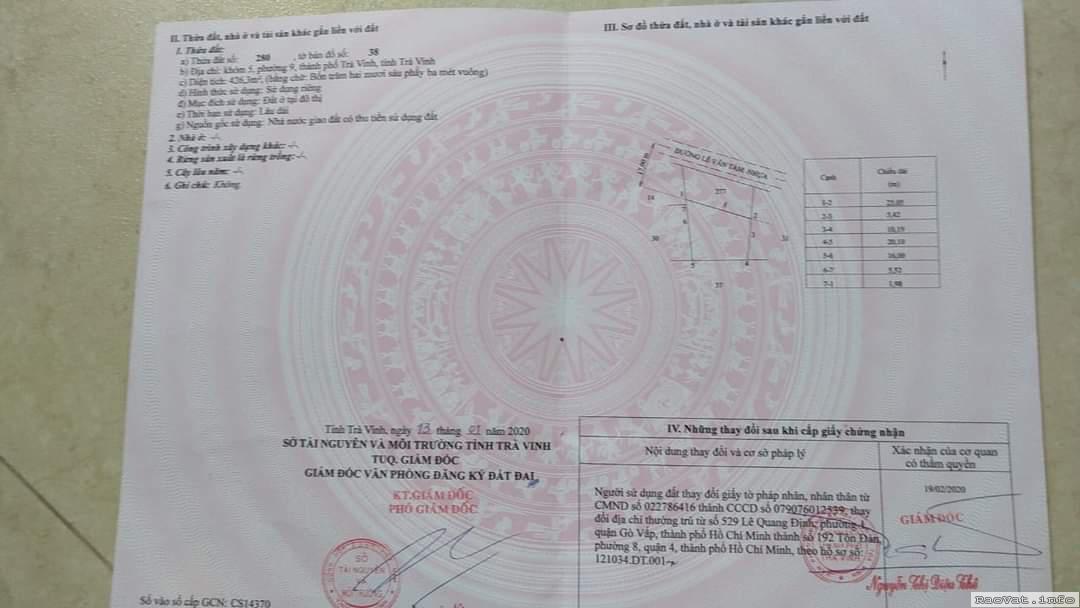 dat dep gia re mat tien phu phe phuong 9 tptra vinh chi 42 ty 560m2 lh0911158184