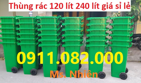 ban thung rac 660 lit gia re tai can tho thung rac 4 banh xe mau xanh lh 0911082000