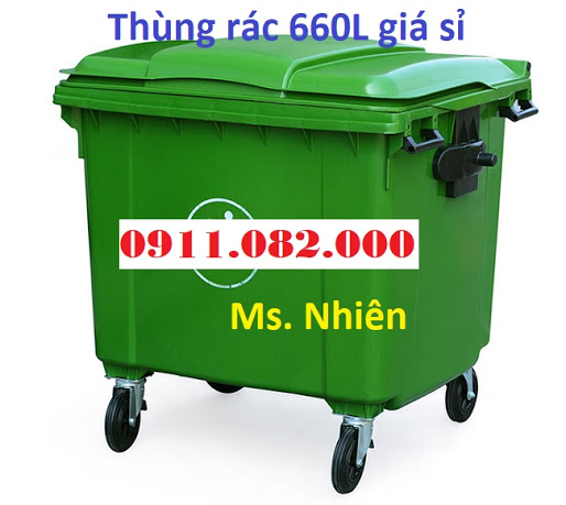 ban thung rac 660 lit gia re tai can tho thung rac 4 banh xe mau xanh lh 0911082000