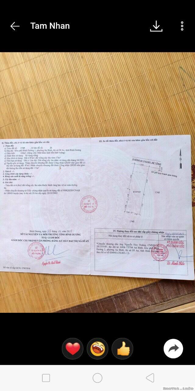 ban gap 104m2 dat 2mt duong xe hoi tai binh duong 1 an binh di an lh0984351806