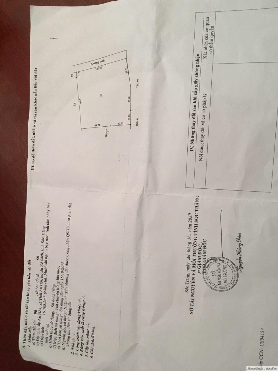 ban gap 16708m2 dat ap an hoa xa thoi an hoi ke sach soc trang chi 3 ty lh0917013927