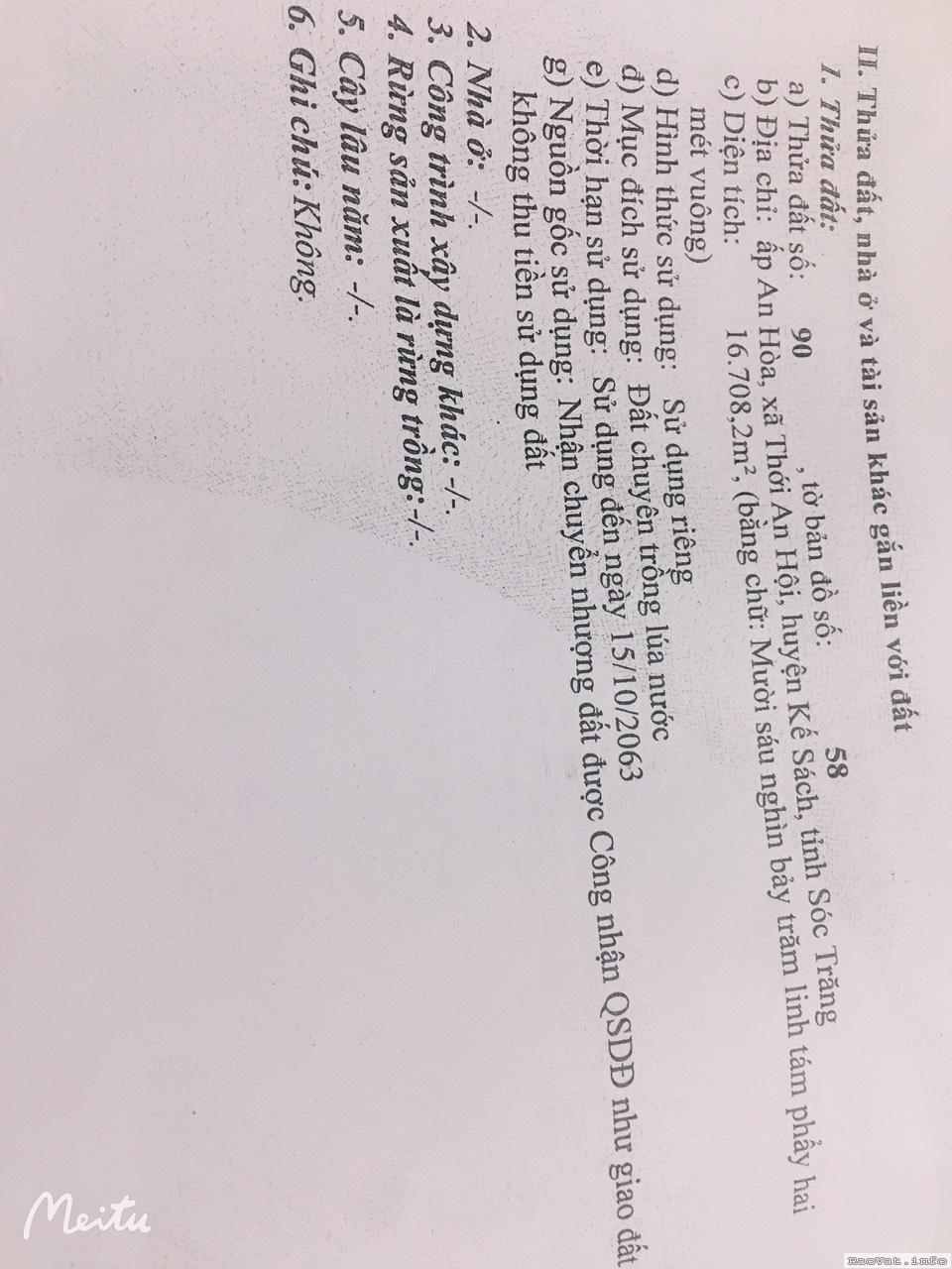 ban gap 16708m2 dat ap an hoa xa thoi an hoi ke sach soc trang chi 3 ty lh0917013927