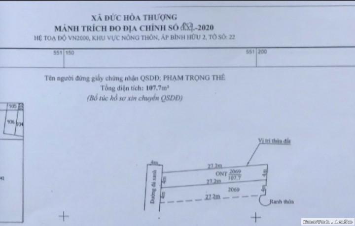 ban dat ngay trung tam cum cong nghiep huyen duc hoa chi 770tr 108m2 lh0777812226